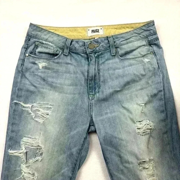 Paige Callie Crop Broke Distress Light Wash Boyfriend Midrise Ankle Jean Size 28 - Picture 2 of 15
